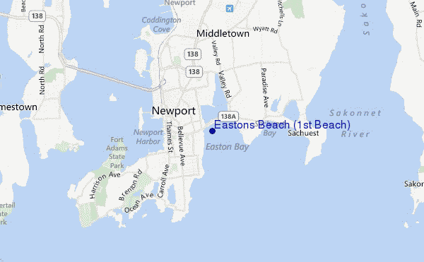 mapa de localização de Eastons Beach (1st Beach)