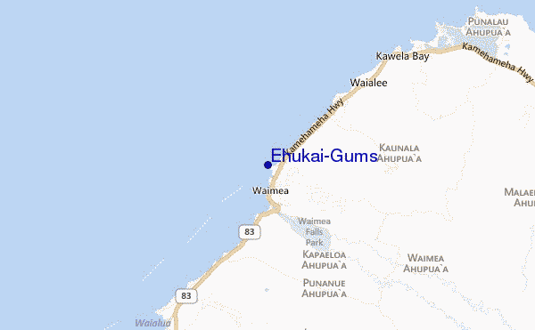 mapa de localização de Ehukai/Gums