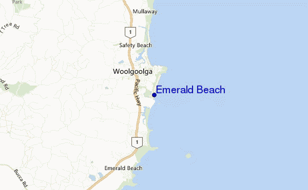 mapa de localização de Emerald Beach