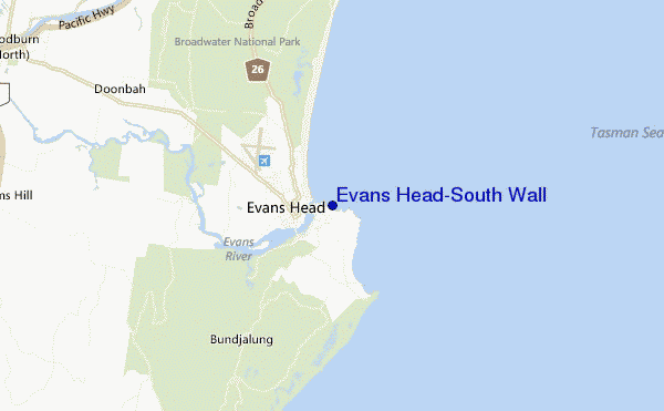 mapa de localização de Evans Head-South Wall