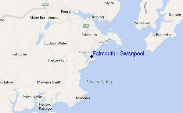 mapa de localização de Falmouth - Swanpool
