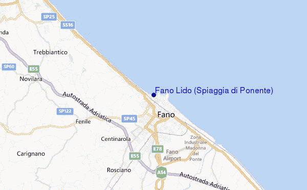 mapa de localização de Fano Lido (Spiaggia di Ponente)