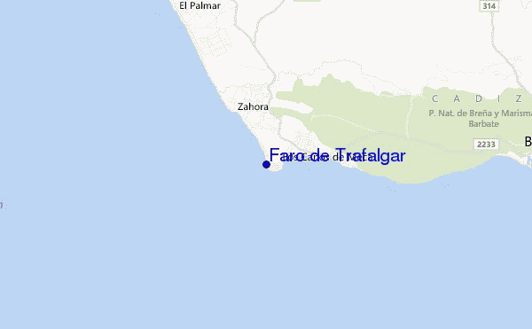 mapa de localização de Faro de Trafalgar