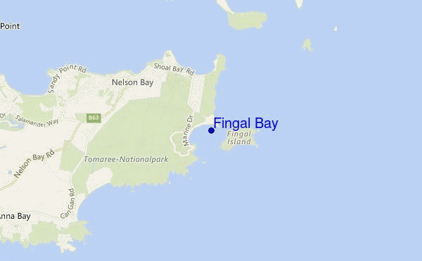 mapa de localização de Fingal Bay