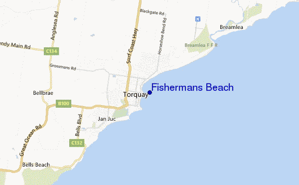 mapa de localização de Fishermans Beach