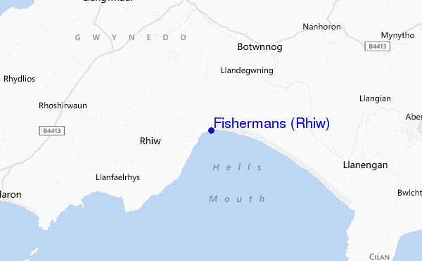 mapa de localização de Fishermans (Rhiw)