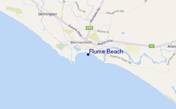 mapa de localização de Flume Beach