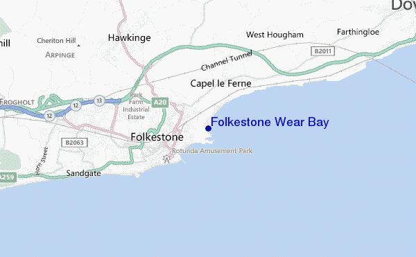 mapa de localização de Folkestone Wear Bay