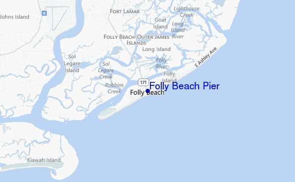 mapa de localização de Folly Beach Pier