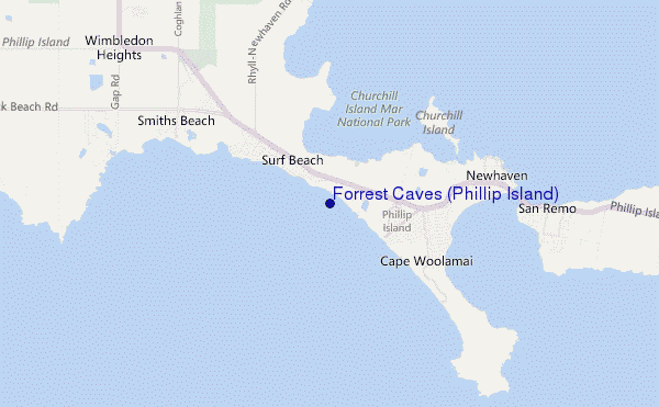 mapa de localização de Forrest Caves (Phillip Island)