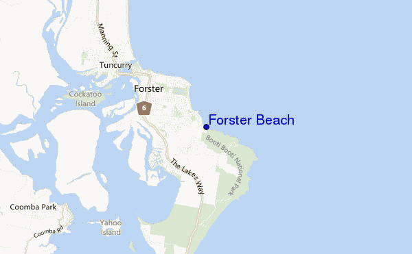 mapa de localização de Forster Beach