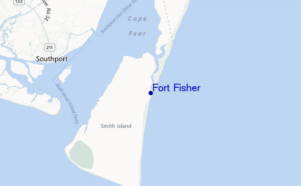 mapa de localização de Fort Fisher