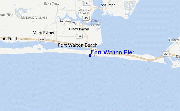 mapa de localização de Fort Walton Pier