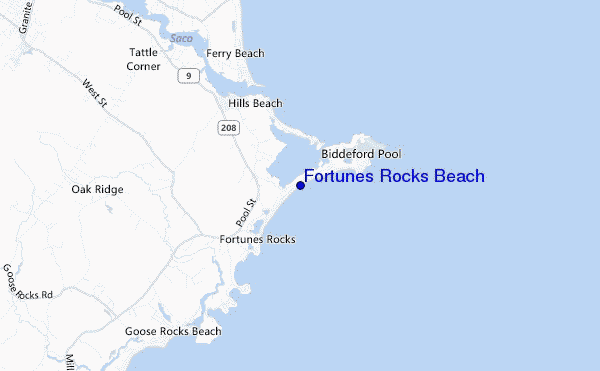 mapa de localização de Fortunes Rocks Beach