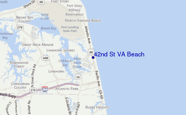 mapa de localização de 42nd St VA Beach
