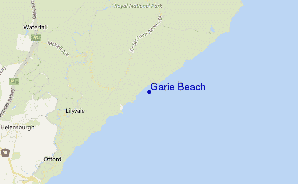 mapa de localização de Garie Beach