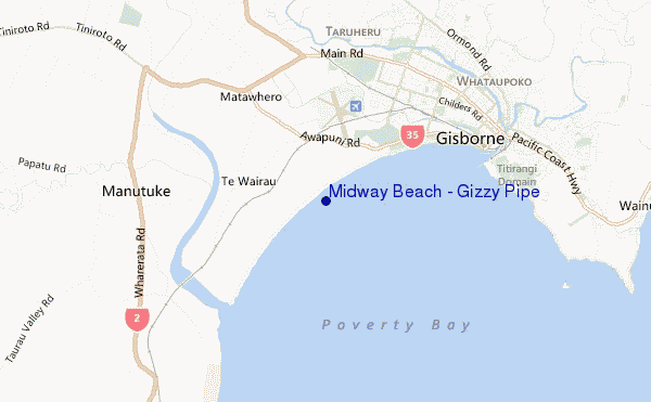 mapa de localização de Midway Beach - Gizzy Pipe