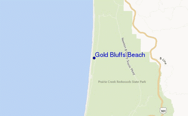 mapa de localização de Gold Bluffs Beach