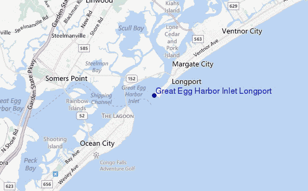 mapa de localização de Great Egg Harbor Inlet Longport