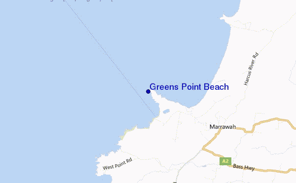 mapa de localização de Greens Point Beach