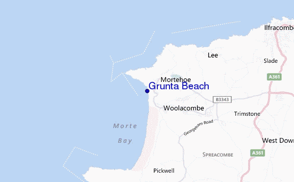 mapa de localização de Grunta Beach