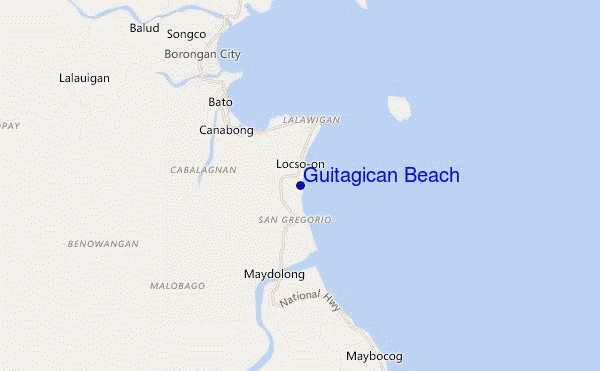 mapa de localização de Guitagican Beach