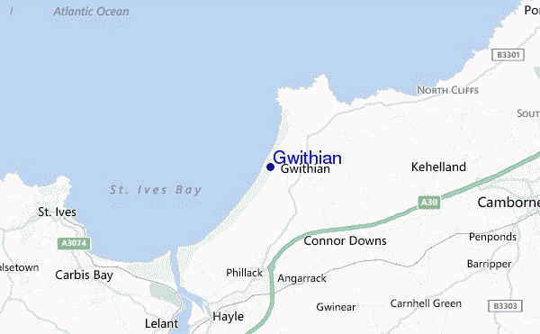 mapa de localização de Gwithian