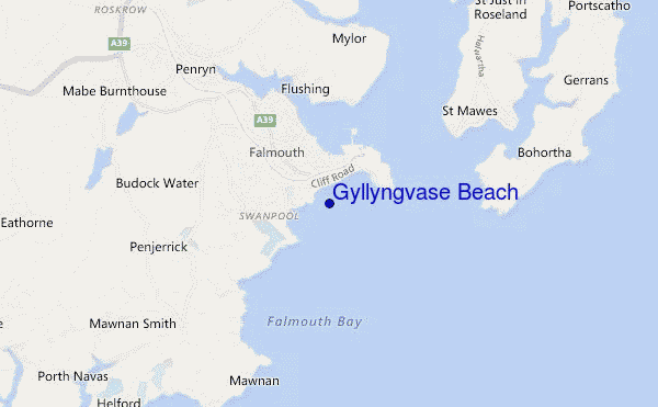 mapa de localização de Gyllyngvase Beach