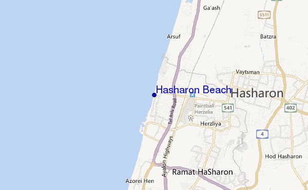 mapa de localização de Hasharon Beach