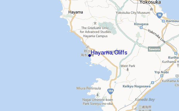 mapa de localização de Hayama Cliffs