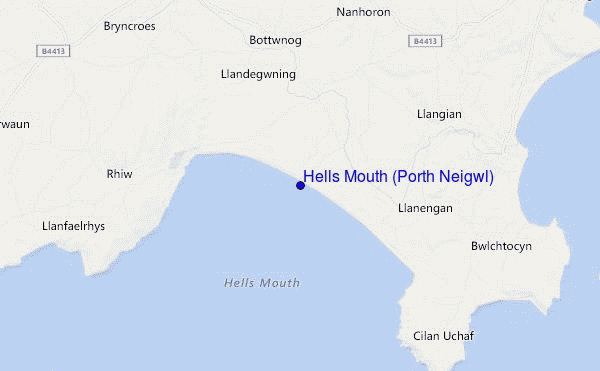 mapa de localização de Hells Mouth (Porth Neigwl)