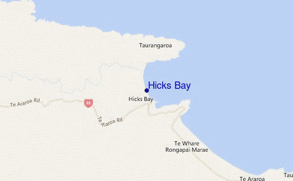 mapa de localização de Hicks Bay