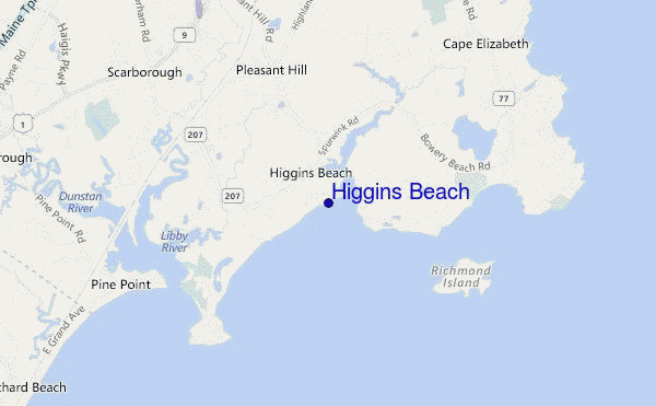 mapa de localização de Higgins Beach