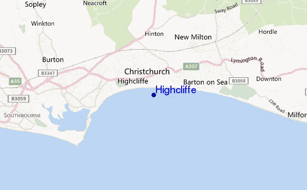 mapa de localização de Highcliffe