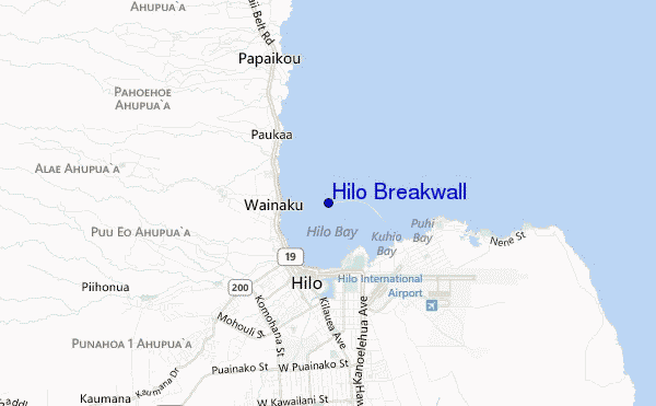 mapa de localização de Hilo Breakwall