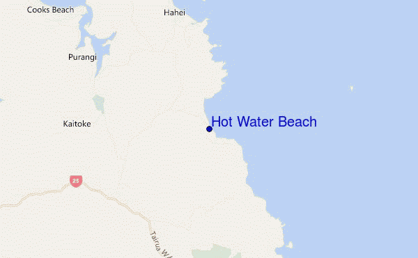 mapa de localização de Hot Water Beach