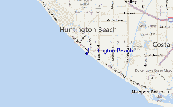 mapa de localização de Huntington Beach