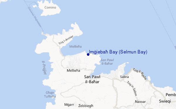 mapa de localização de Imġiebaħ Bay (Selmun Bay)