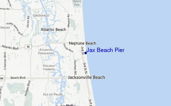 mapa de localização de Jax Beach Pier