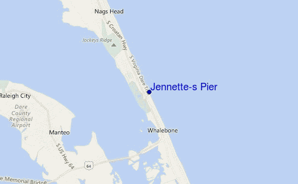 mapa de localização de Jennette's Pier
