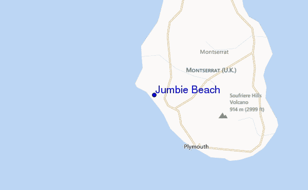 mapa de localização de Jumbie Beach
