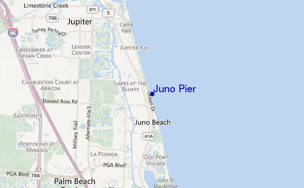 mapa de localização de Juno Pier
