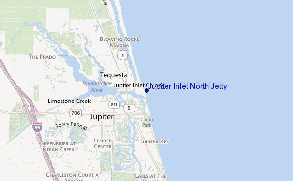 mapa de localização de Jupiter Inlet North Jetty