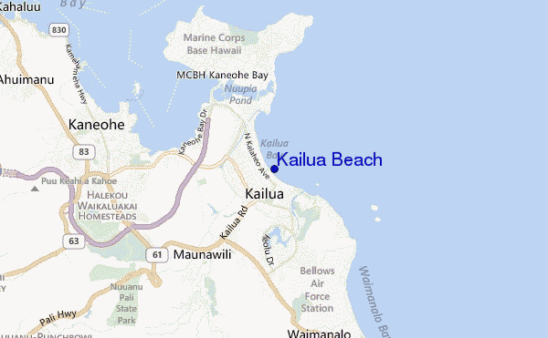 mapa de localização de Kailua Beach