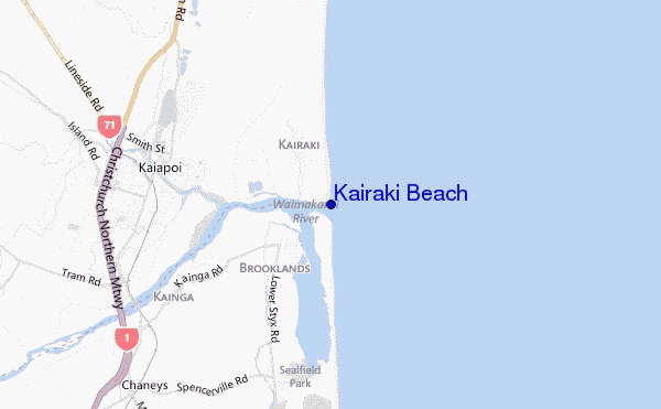 mapa de localização de Kairaki Beach