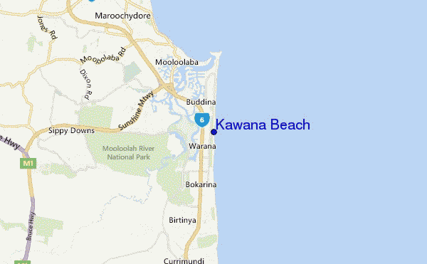 mapa de localização de Kawana Beach