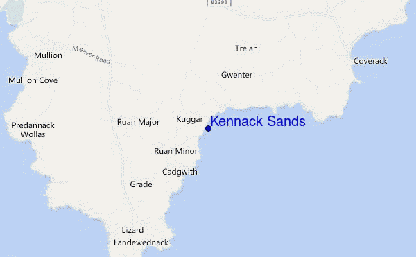 mapa de localização de Kennack Sands