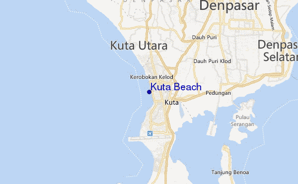 mapa de localização de Kuta Beach