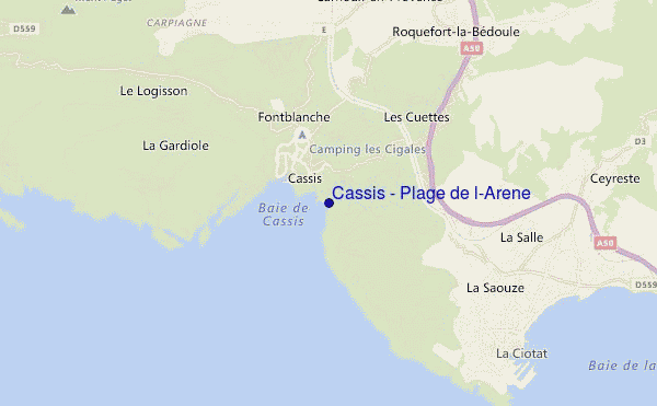 mapa de localização de Cassis - Plage de l'Arène