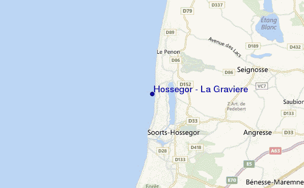 mapa de localização de Hossegor - La Graviere